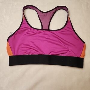 Victoria's Secret Sports Bra Racerback Pink & Orange Colorway Stretchy Large-EUC